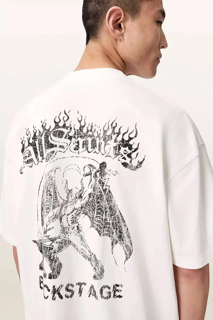 AllSaints уголемена тениска мъжка от памук REPEAT бяла M011PF