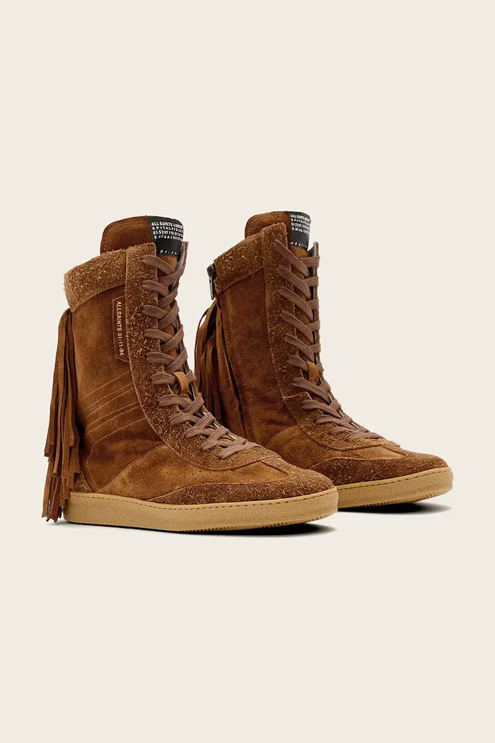 AllSaints Велурени обувки Louise Fringe Ht в кафяво W062FE