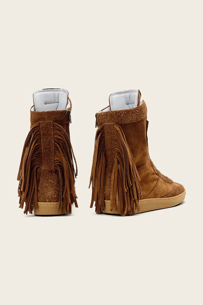 AllSaints Велурени обувки Louise Fringe Ht в кафяво W062FE