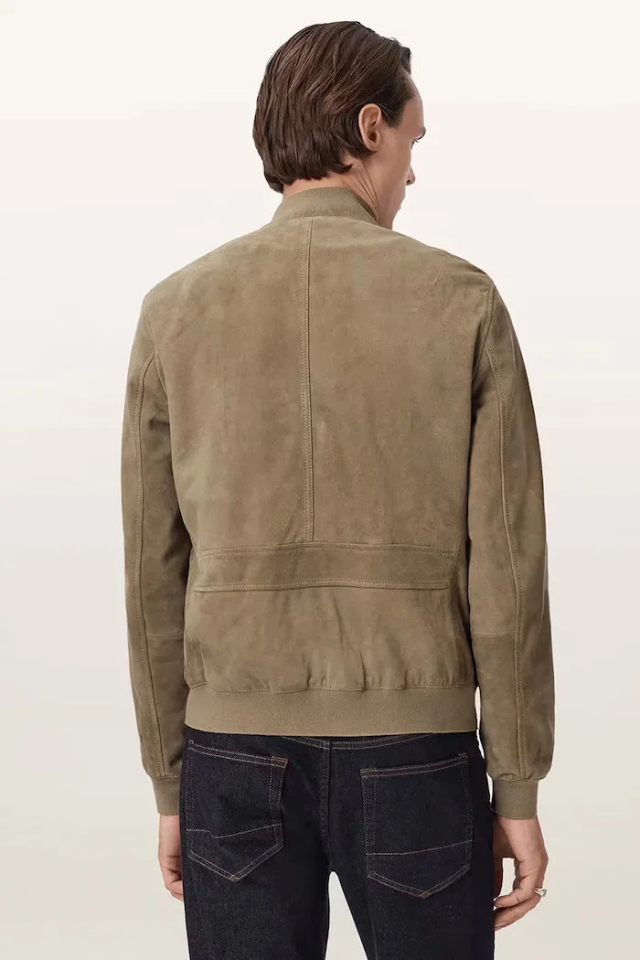 AllSaints яке бомбър мъжко от велур MORTEN зелено M050LE