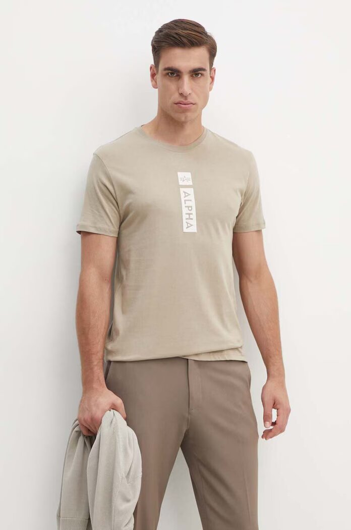 Alpha Industries Памучна тениска в бежово с принт 146509