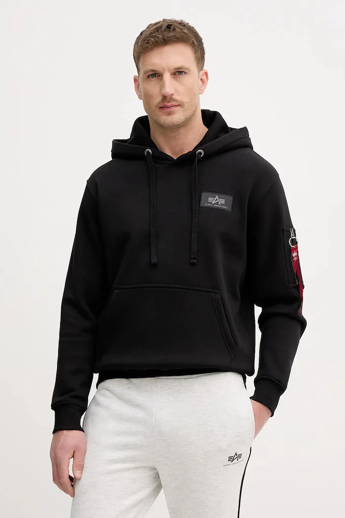 Alpha Industries Суичър Backprint Hoodie Mirror Camo мъжки в черно с качулка принт 178318MC Backprint Mirror Camo