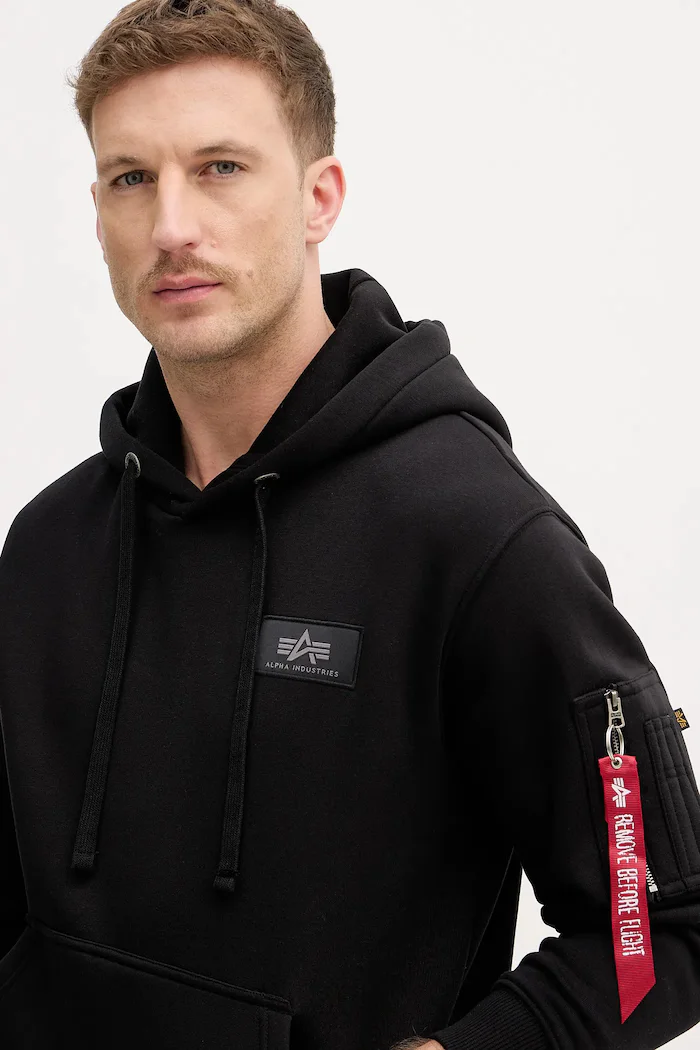 Alpha Industries Суичър Backprint Hoodie Mirror Camo мъжки в черно с качулка принт 178318MC Backprint Mirror Camo