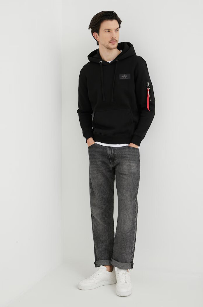 Alpha Industries Суичър Backprint в черно с качулка принт Backprint