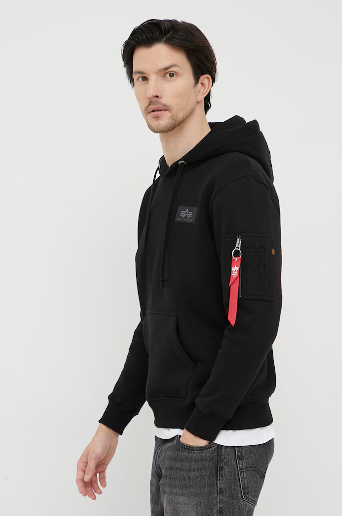 Alpha Industries Суичър Backprint в черно с качулка принт Backprint