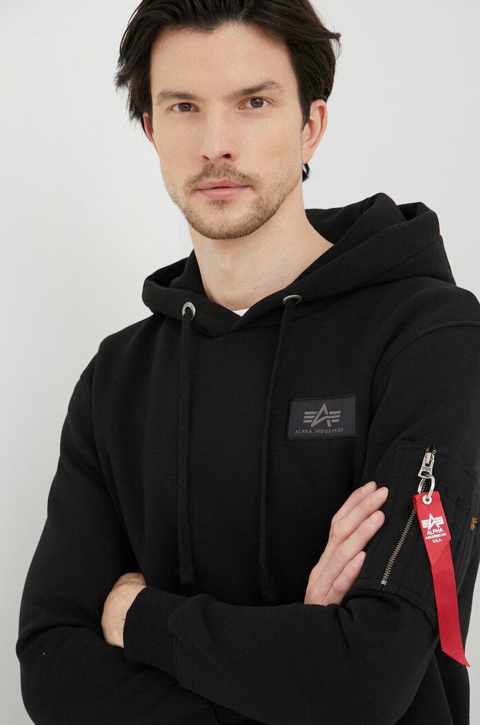 Alpha Industries Суичър Backprint в черно с качулка принт Backprint