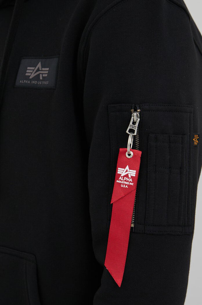 Alpha Industries Суичър Backprint в черно с качулка принт Backprint