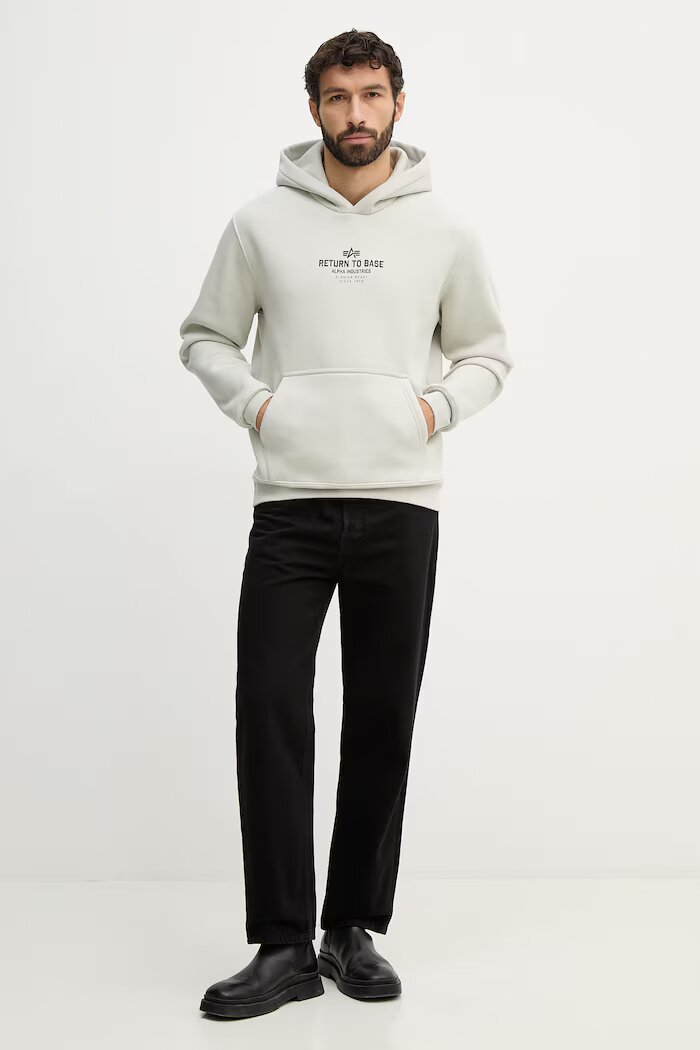 Alpha Industries Суичър Return To Base Hoodie мъжки в бежово с качулка с принт 266338