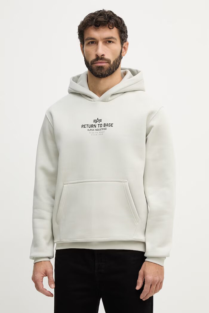 Alpha Industries Суичър Return To Base Hoodie мъжки в бежово с качулка с принт 266338