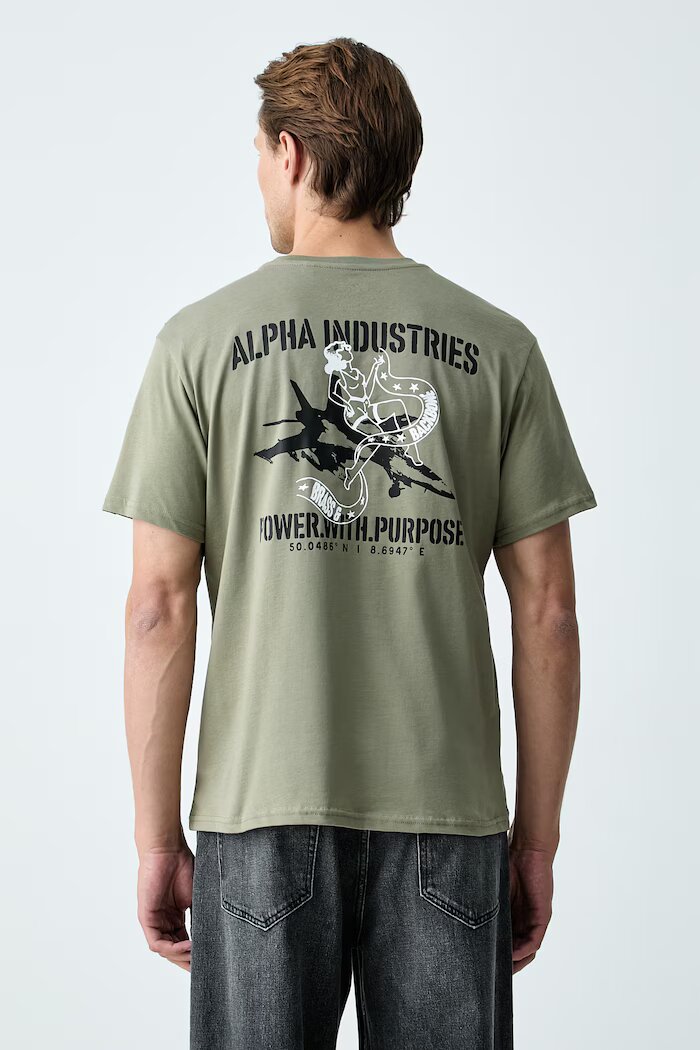 Alpha Industries тениска мъжка от памук Noseart Backprint зелена 268529