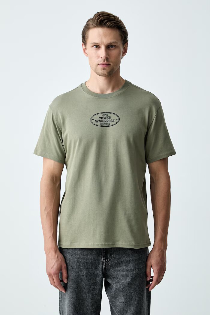Alpha Industries тениска мъжка от памук Noseart Backprint зелена 268529