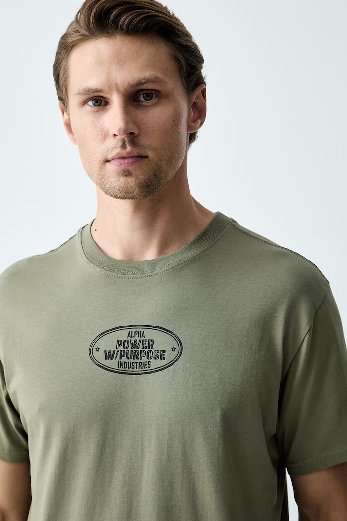 Alpha Industries тениска мъжка от памук Noseart Backprint зелена 268529