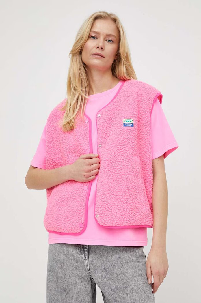 American Vintage Елек VESTE AMPLE дамски в розово преходен модел HOK16BE24