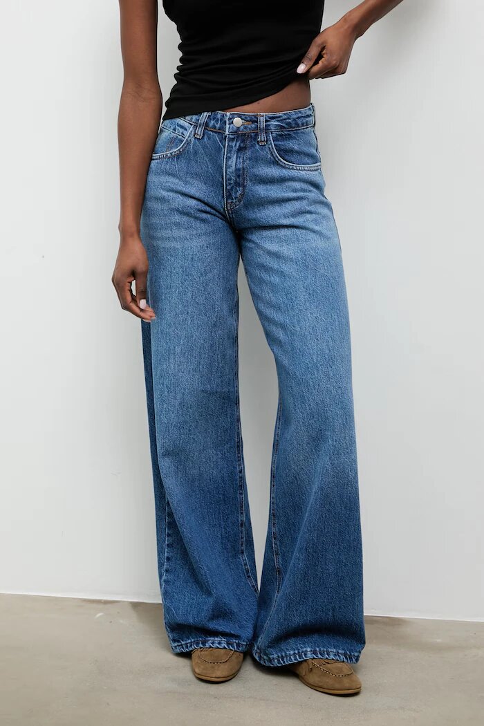 Answear.LAB Дънки wide leg дамски сини