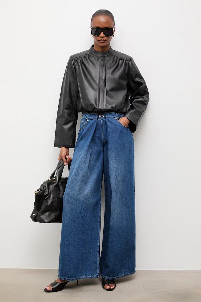 Answear.LAB дънки wide leg дамски тъмносини