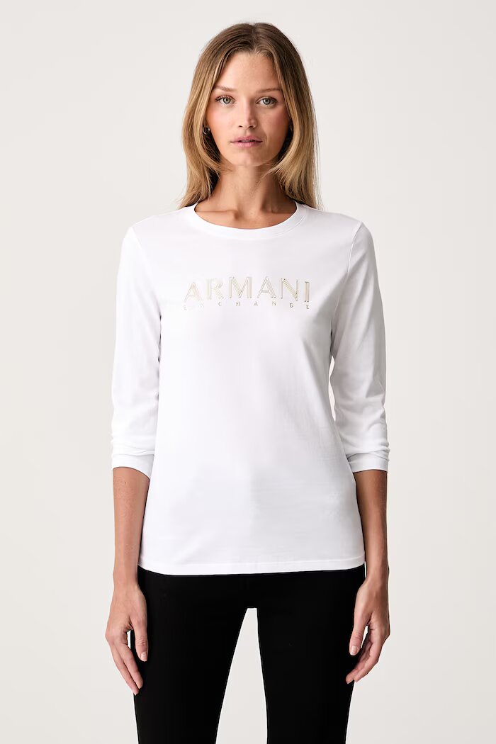 ARMANI EXCHANGE блуза с дълги ръкави дамска от памук бяла XW002761 AF23954