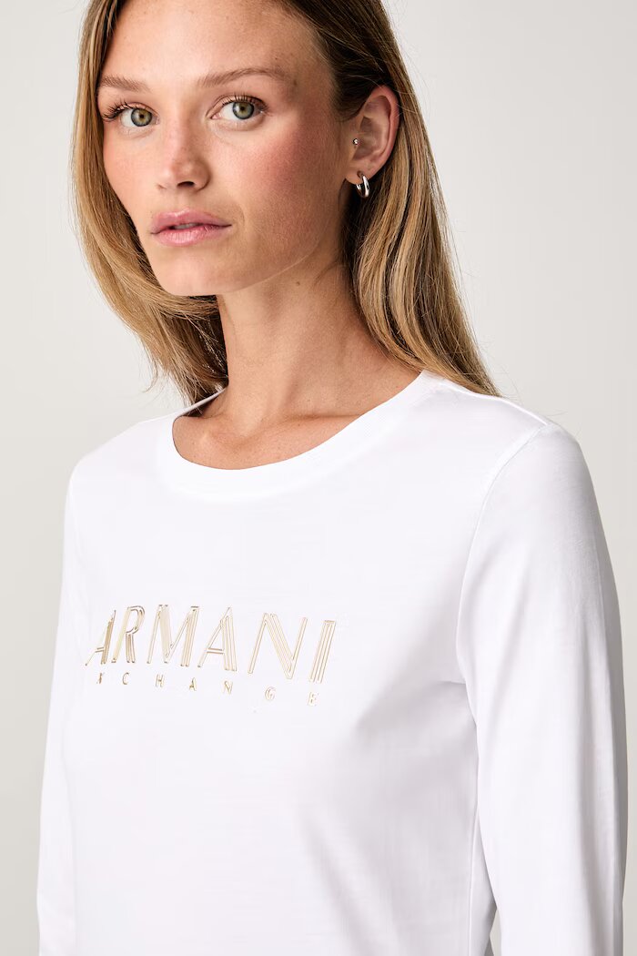 ARMANI EXCHANGE блуза с дълги ръкави дамска от памук бяла XW002761 AF23954