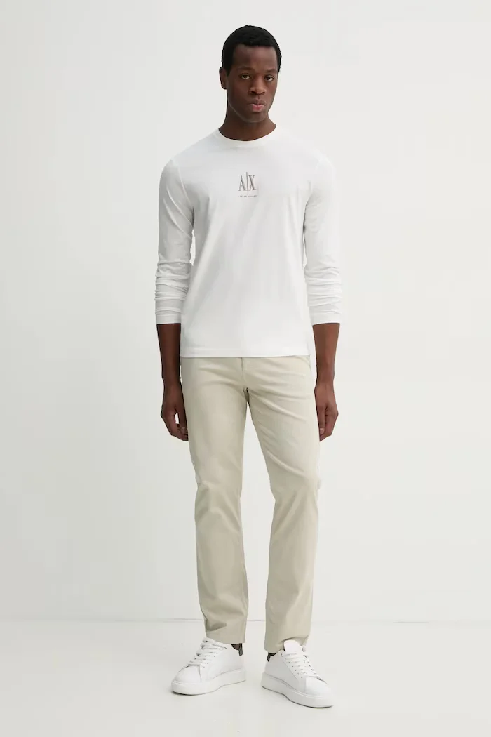 ARMANI EXCHANGE блуза с дълги ръкави мъжка от памук бяла XM000364 AF12308
