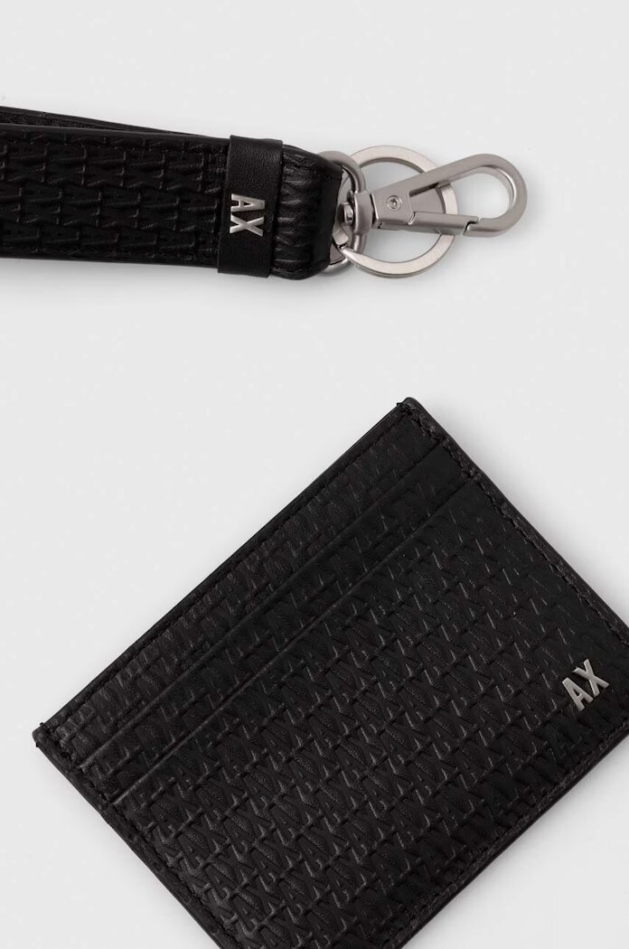 ARMANI EXCHANGE Кожен калъф за карти и ключодържател в черно 958539 4R847