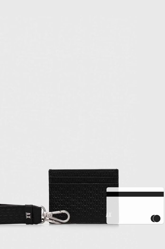 ARMANI EXCHANGE Кожен калъф за карти и ключодържател в черно 958539 4R847