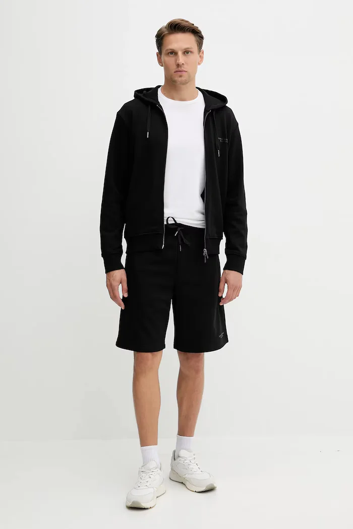ARMANI EXCHANGE Памучен суичър мъжки в черно с качулка с изчистен дизайн XM001293 AF20934
