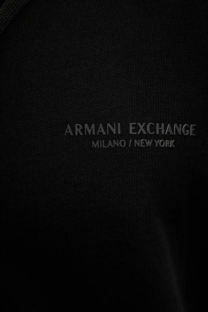 ARMANI EXCHANGE Памучен суичър мъжки в черно с качулка с изчистен дизайн XM001293 AF20934