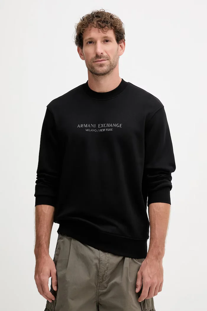 ARMANI EXCHANGE Памучен суичър мъжки в черно с принт XM001284 AF20934