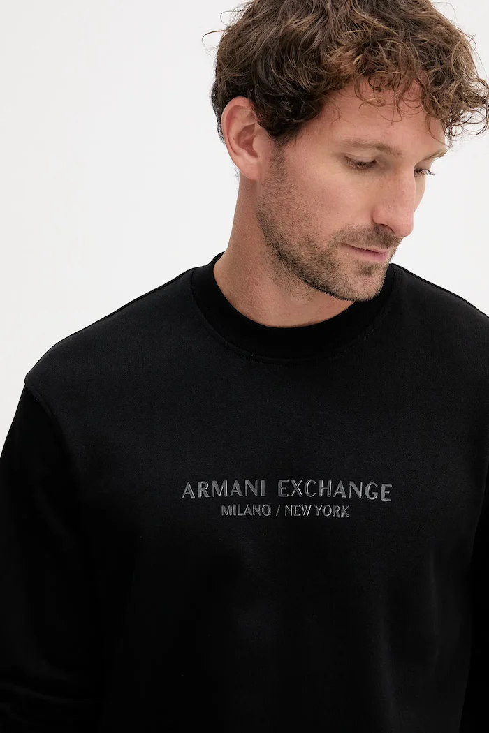 ARMANI EXCHANGE Памучен суичър мъжки в черно с принт XM001284 AF20934