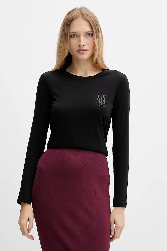 ARMANI EXCHANGE Памучна блуза с дълги ръкави в черно XW001450 AF10356