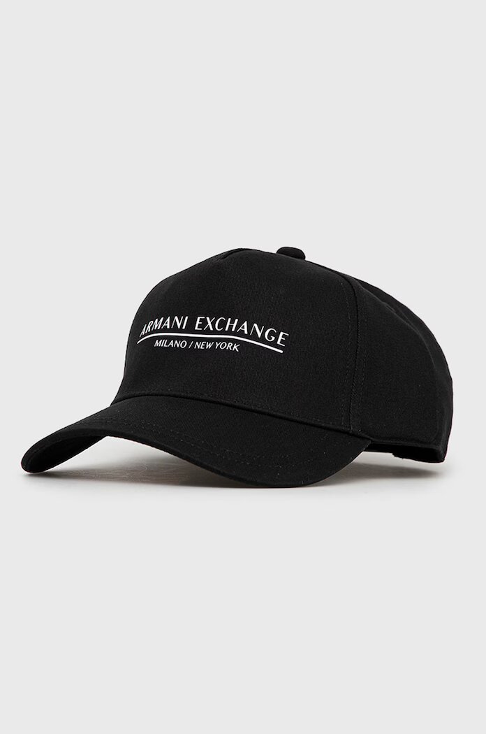 ARMANI EXCHANGE Памучна шапка в черно с принт
