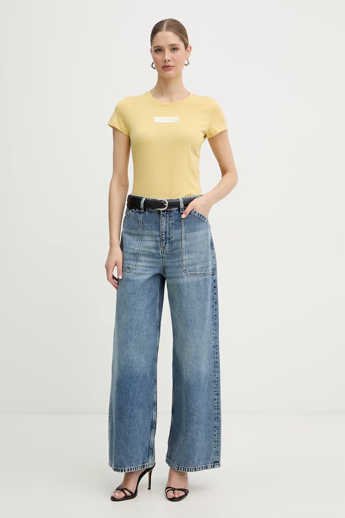 ARMANI EXCHANGE Памучна тениска дамска в жълто XW002327 AF10358