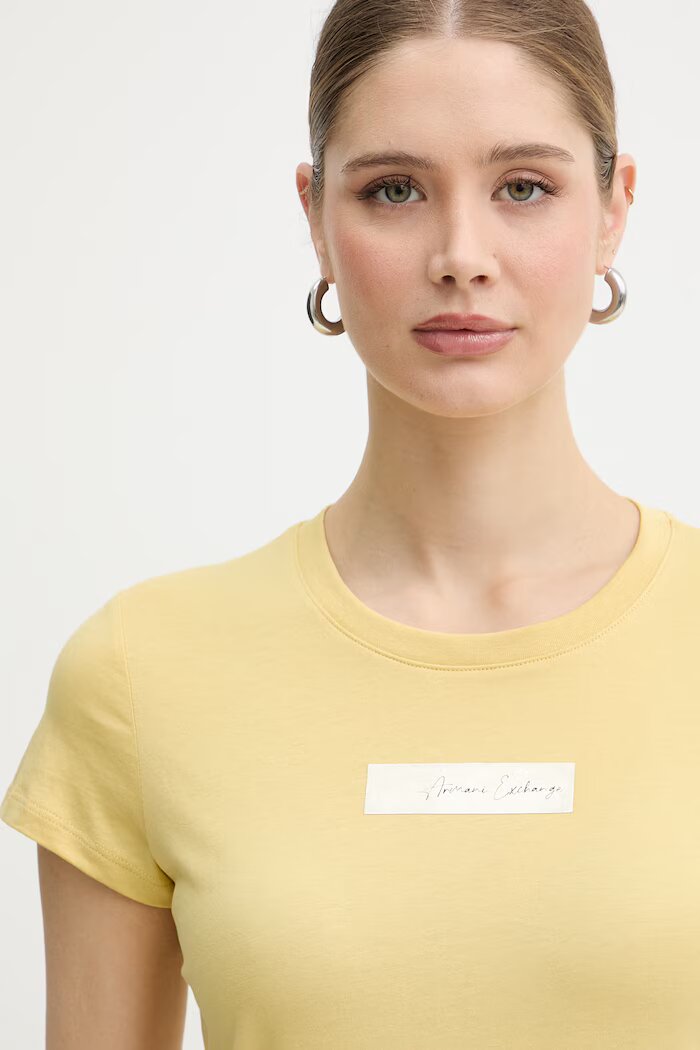 ARMANI EXCHANGE Памучна тениска дамска в жълто XW002327 AF10358