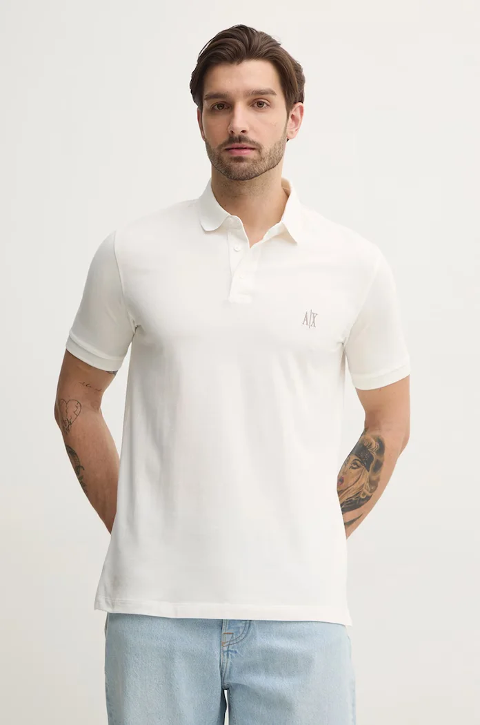 ARMANI EXCHANGE Памучна тениска с яка в бяло с изчистен дизайн XM000367 AF13022