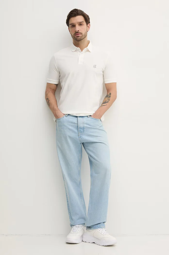 ARMANI EXCHANGE Памучна тениска с яка в бяло с изчистен дизайн XM000367 AF13022