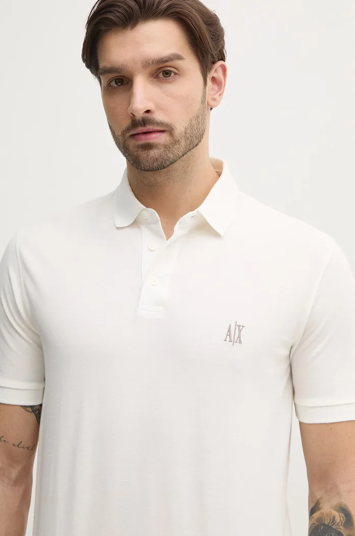 ARMANI EXCHANGE Памучна тениска с яка в бяло с изчистен дизайн XM000367 AF13022