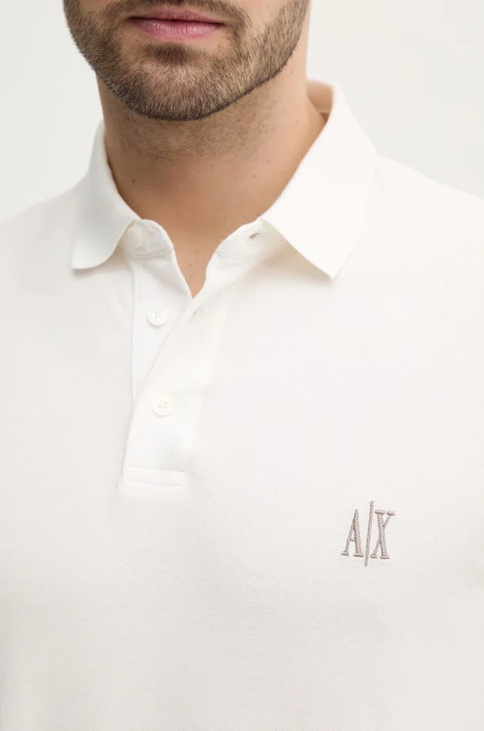 ARMANI EXCHANGE Памучна тениска с яка в бяло с изчистен дизайн XM000367 AF13022