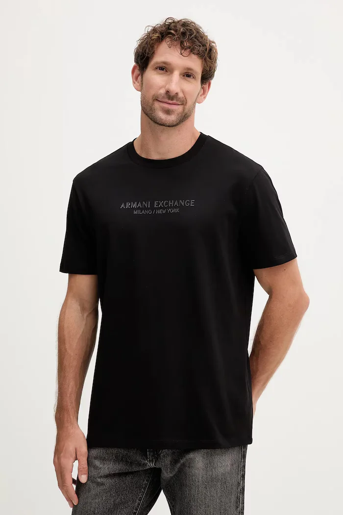 ARMANI EXCHANGE Памучна тениска в черно с принт XM001280 AF10361
