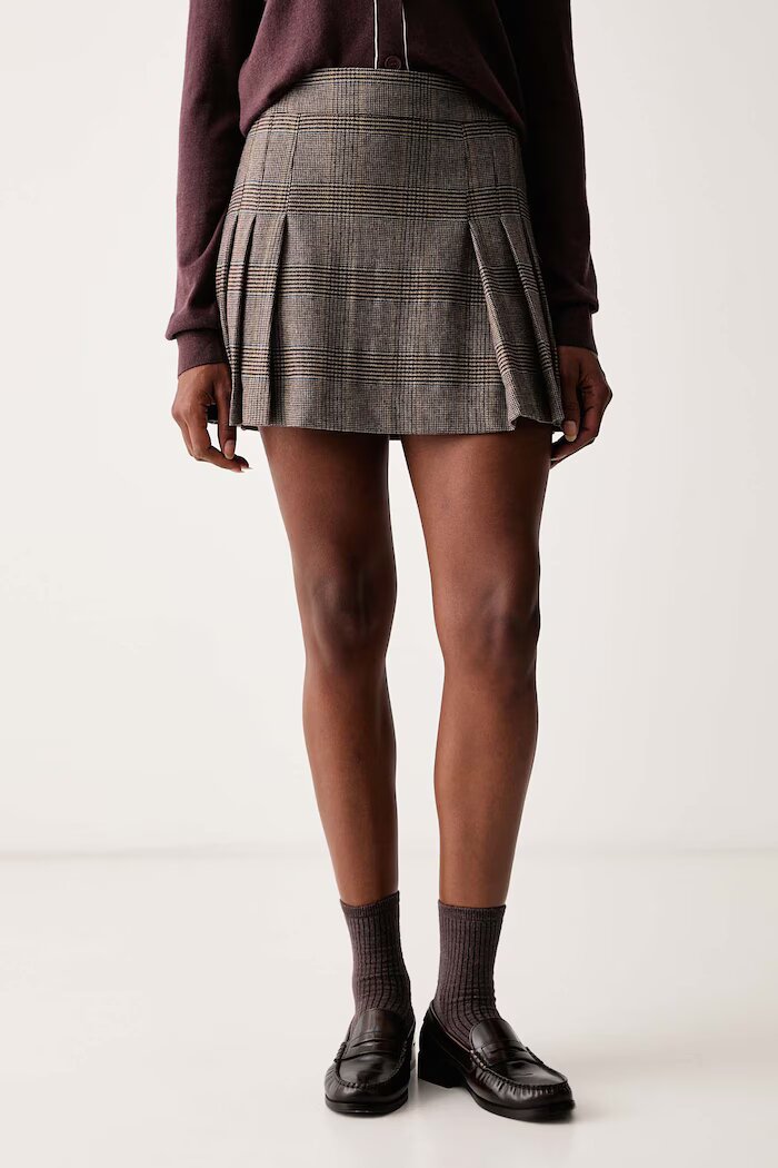 ARMANI EXCHANGE плисирана пола с вълна кафява на каре XW002937 AF26084