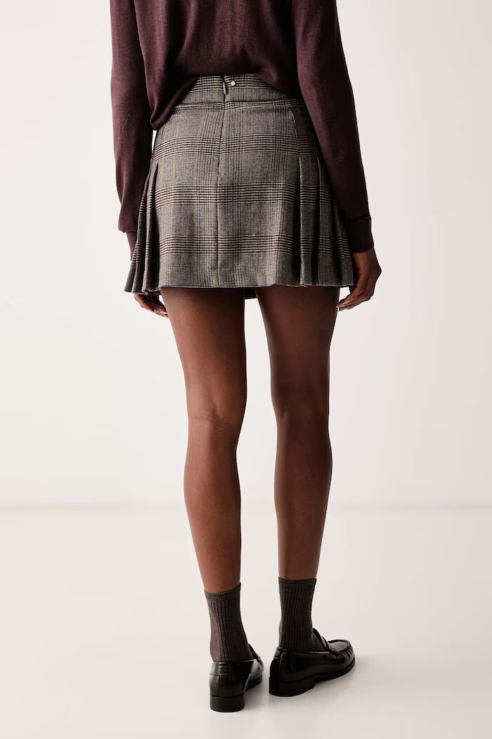 ARMANI EXCHANGE плисирана пола с вълна кафява на каре XW002937 AF26084