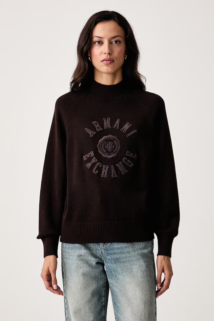 ARMANI EXCHANGE пуловер дамски от памук кафяв XW002877 AF16552