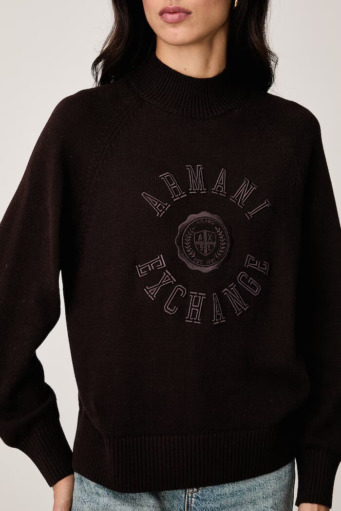 ARMANI EXCHANGE пуловер дамски от памук кафяв XW002877 AF16552