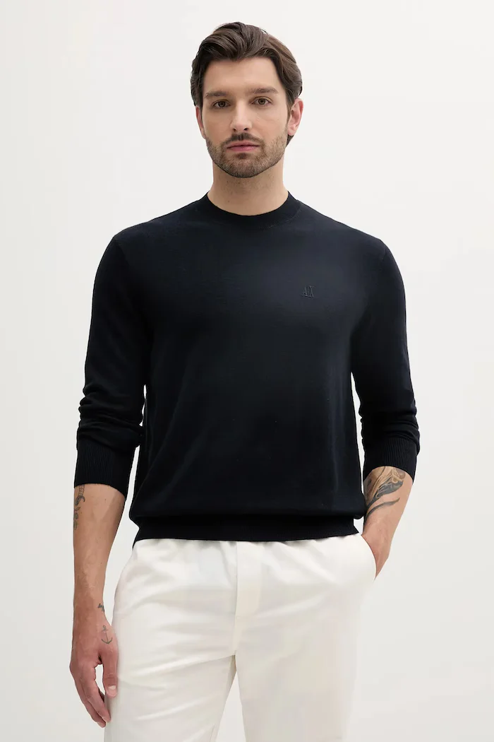 ARMANI EXCHANGE Пуловер с коприна мъжки в тъмносиньо от лека материя XM000338 AF12291