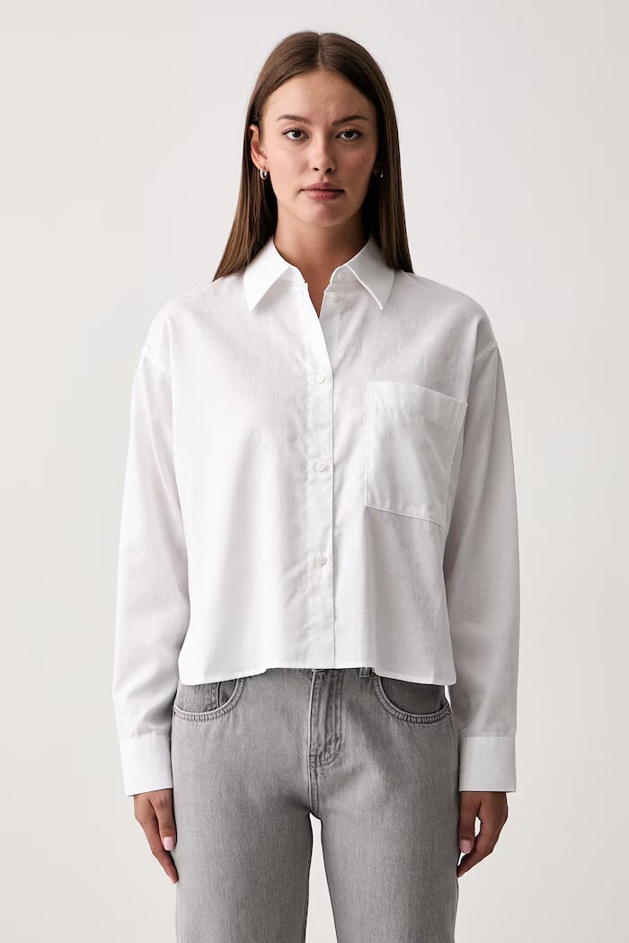 ARMANI EXCHANGE риза дамска от памук бяла с монограм XW002700 AF25758