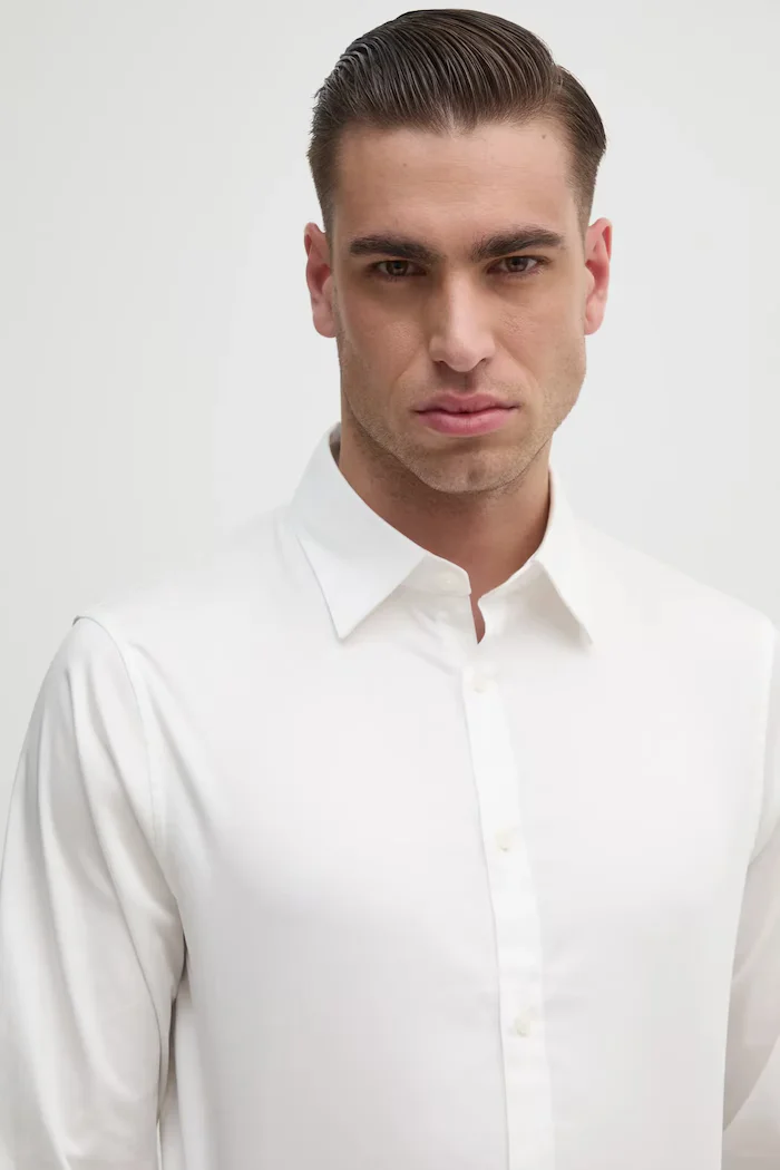 ARMANI EXCHANGE риза мъжка от памук с еластан бяла с изчистена шарка XM000339 AF10192