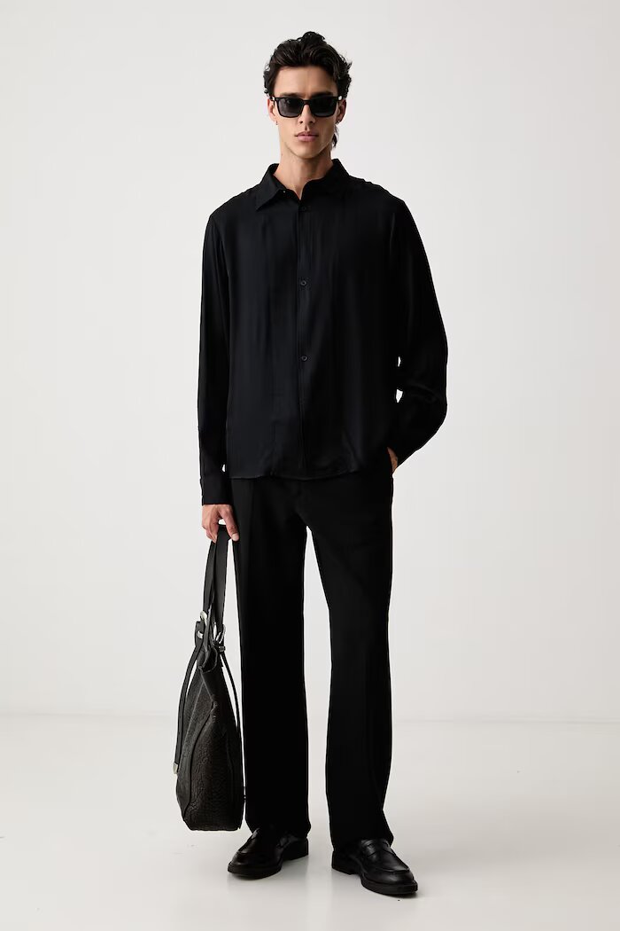 ARMANI EXCHANGE риза мъжка от вискоза тъмносиня XM003006 AF13235