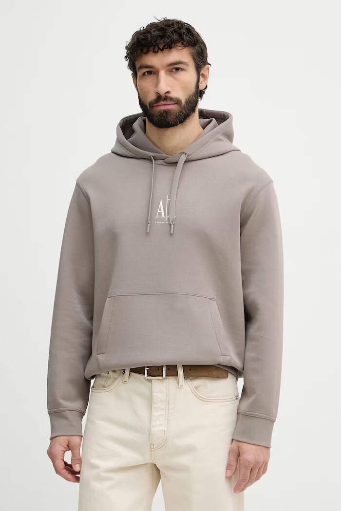 ARMANI EXCHANGE суичър с качулка мъжки с памук кафяв XM000369 AF10818