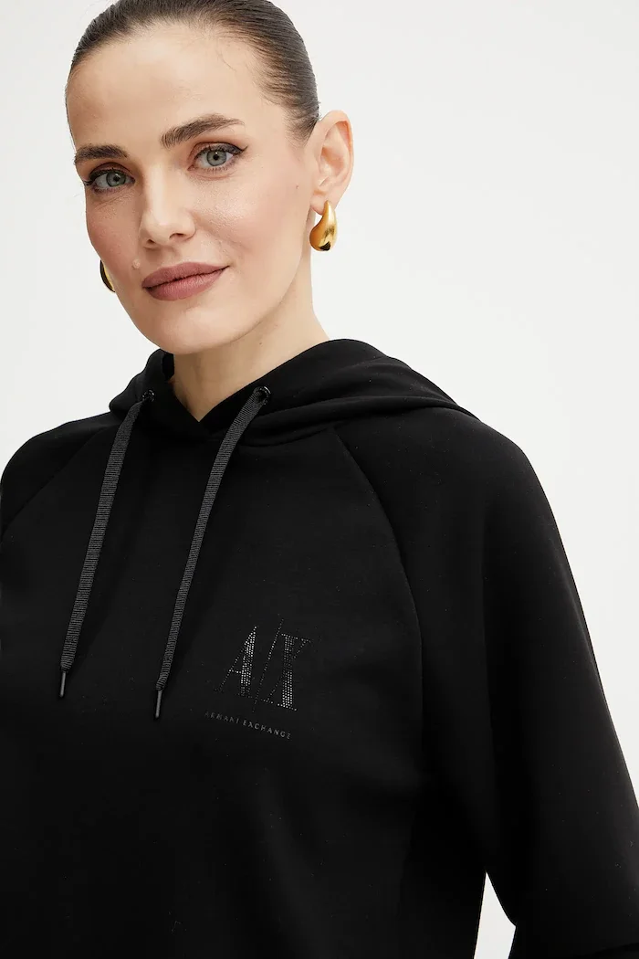 ARMANI EXCHANGE Суичър в черно с качулка с изчистен дизайн XW000827 AF13397