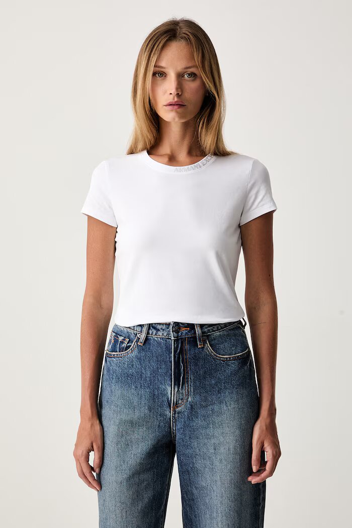 ARMANI EXCHANGE тениска basic дамска от памук с еластан бяла XW002743 AF23955