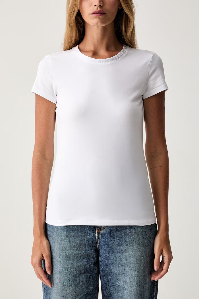 ARMANI EXCHANGE тениска basic дамска от памук с еластан бяла XW002743 AF23955