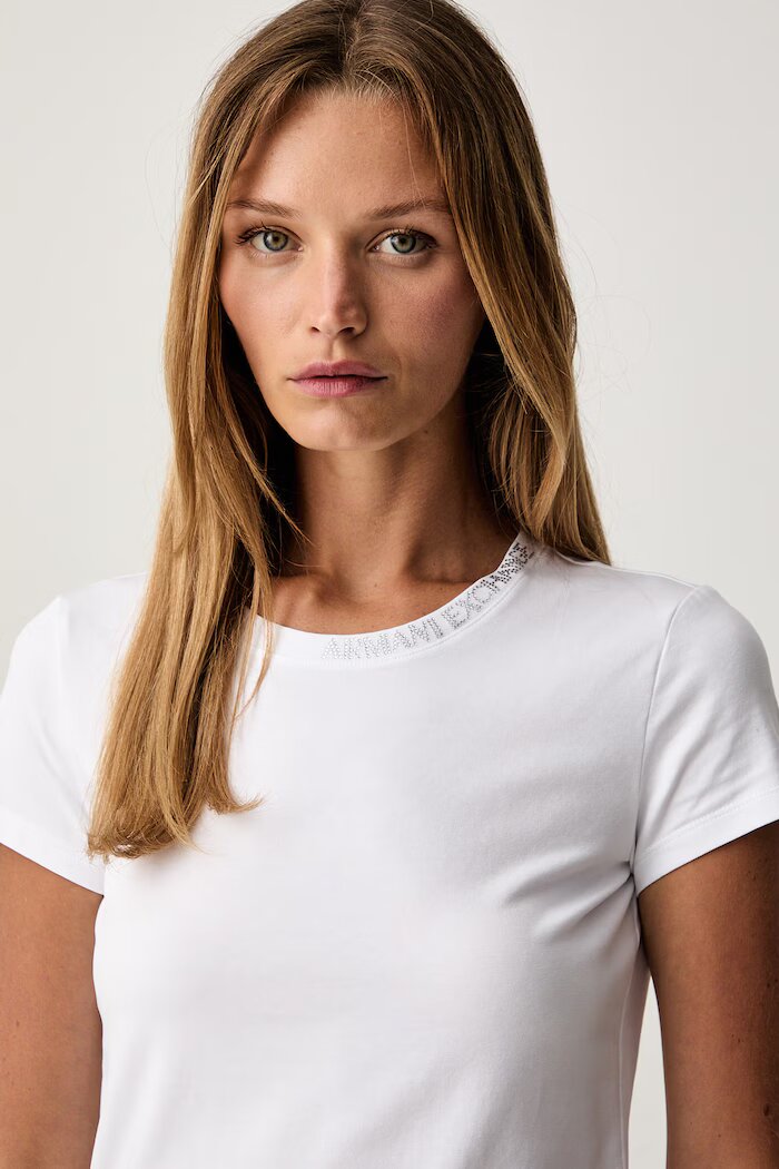 ARMANI EXCHANGE тениска basic дамска от памук с еластан бяла XW002743 AF23955
